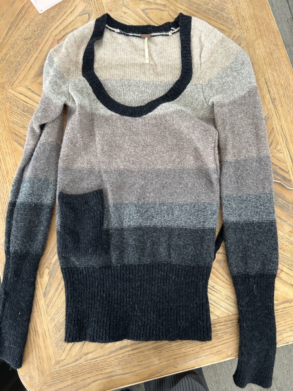 Free People Scoop-Neck Striped Gradient Sweater in Black and Gray Tones